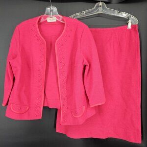 Vintage Amy Adams Knits Skirt Suit Womens Medium Studded Jacket Skirt Set 80s